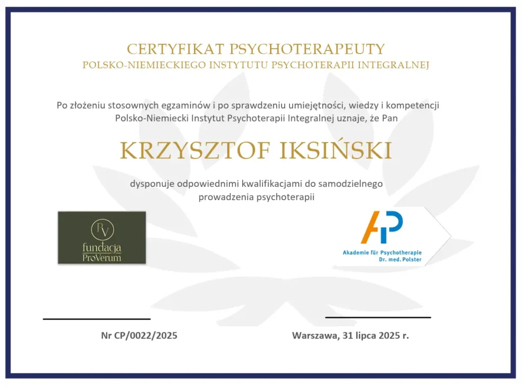 Wzór certyfikatu Psychoterapeuty